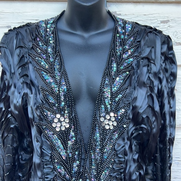 Vintage 90s Y2K Silk Beaded De Oscar Collection Formal Event Women’s jacket 16 5 - Picture 5 of 9